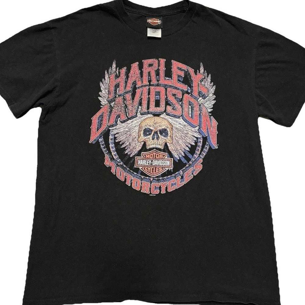 Harley Davidson Shirt Mens Large Black Heart of Dixie Pelham AL Winged Skull Tee